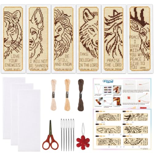 ORIGACH 6 Set Animals & Scripture Verse Cross Stitch Bookmark Kit - style: Animals & Scripture Verse