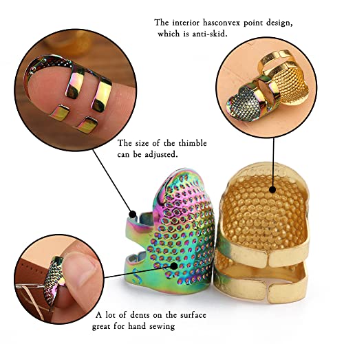 10PCS Sewing Thimble Set, Adjustable Metal & Leather Finger Protectors - color: 10PCS