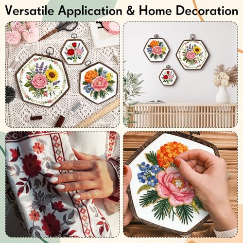 BrightRow 6 Pcs Large Embroidery Hoop Set Decorative Imitated Wood Display Frame Cross Stitch Hoop Ring for Art Craft DIY Sewing and Hanging Ornaments Decor(Hexagon,10.5+15.5+21 cm) - size: 10.5+15.5+21 cm, style: Hexagon