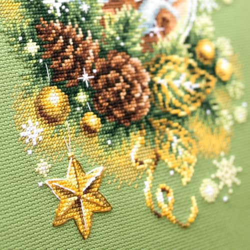 Wizardi Counted Cross-Stitch Kit Light Christmas 100-245 Magic Needle. Advanced Needle Punch Kits for Adults Painted, Beginner Needlepoint Kits for Adults - color: Light Christmas