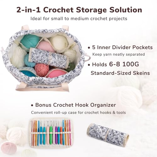 MYBAGZING Portable Crochet Bag Organizer with Crochet Hook Organizer Roll - color: Garden Harvest
