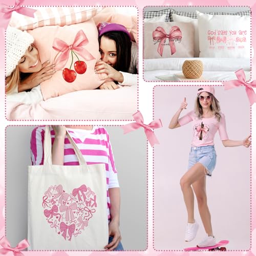 Yuntau 30 Pcs Coquette Bow Iron on Transfers Patches, Pink DTF Vinyl Decal - style: Coquette Bow