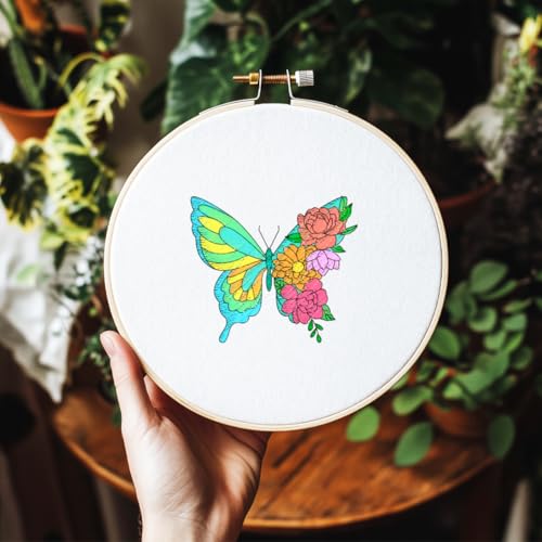 4 Sheets Water Soluble Embroidery Patterns Stabilizers Flowers Theme Embroidery Stick and Stitch Paper with Pre-Printed Flower Wreath Butterfly Patterns for Hand Sewing Lover Beginners - style: Flower A