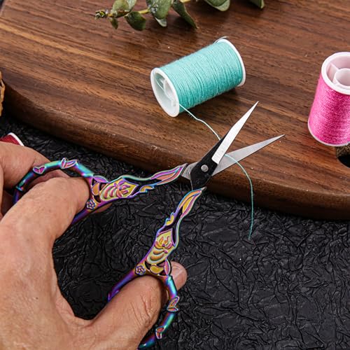 Small Craft Scissors with Cover, Comfortable Handles With Beautiful Butterfly Decos and Sharp Tips, Tools for Crochet, Embroidery,Sewing, Purple&bronze, PJ1631-1 - color: Purple&bronze