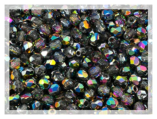 100pcs Faceted Fire Polished Pressed Czech Glass Beads 3mm (0.12in), Crystal Vitrail Medium Double Sided 00030-28137 - color: Crystal Vitrail