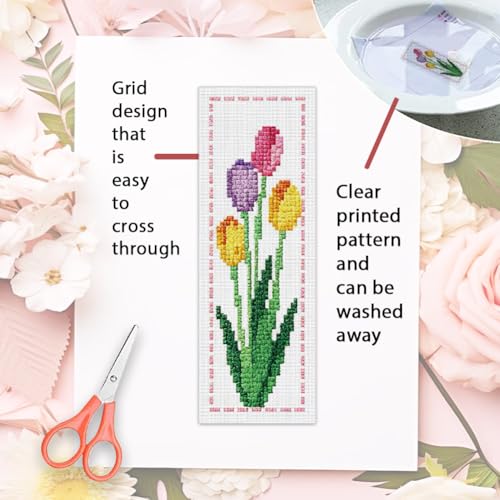 ORIGACH 6 Set Tulip Cross Stitch Bookmark Kit for Beginner - style: Tulip
