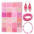24 Grid Pink Glass Seed Bugle Tube Beads Kit for Jewelry Making DIY Craft - color: pink, size: 24 Grid