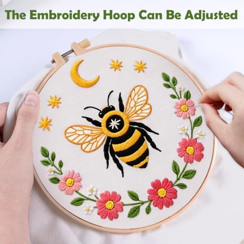 Nuberlic Embroidery Tote Bag Kit for Beginners with Bee Floral Pattern - color: bee2