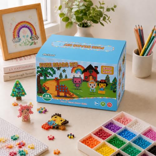 Meland Fuse Beads Kit, 5MM 24000 Beads in 24 Colors,Craft Gift for Age 5-12 - size: 24000 pcs without Iron