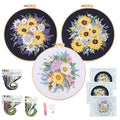 Silentsea Floral Embroidery Kit with Hoop, Sunflower Bouquet Pattern, 3 Designs, Beginner Cross Stitch Set