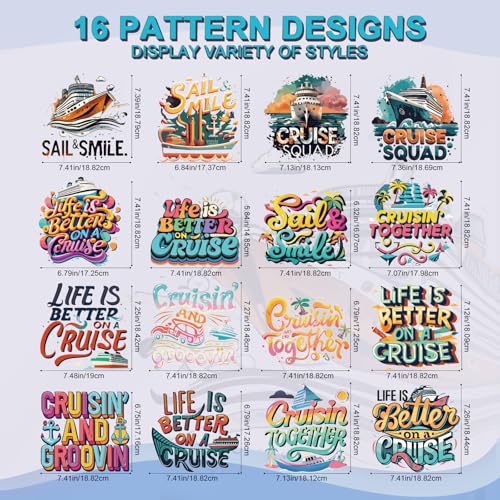 Wxiben 16 Pcs Cruise Iron on Transfer Dtf Transfers Ready to Press - style: Cruise