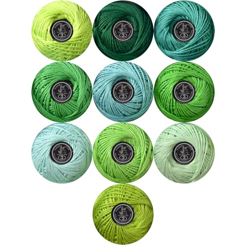 Soft 10 Pearl Cotton Crochet Thread in Balls,Size 3 Rainbow Classic Colors Crochet Thread for Crochet Hardanger Cross Stitch Needlepoint Hand Embroidery (Green) - color: Green