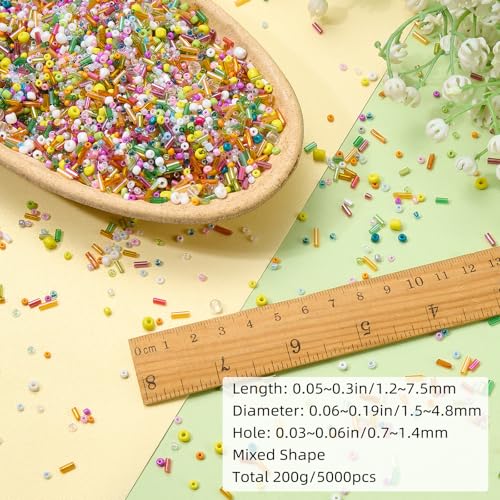 200g Glass Seed Beads Bulk Crystal Tube Bugle Beads for DIY Necklaces Bracelet Earring Crafting Jewelry Making Kit Supplies (Mixed Color) - color: Mixed Color 01