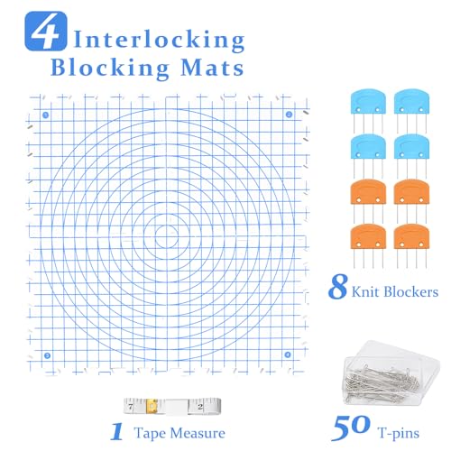 Yarniss Blocking Mats for Knitting & Crochet with 50 T Pins, 12.6" x 12.6" - color: White