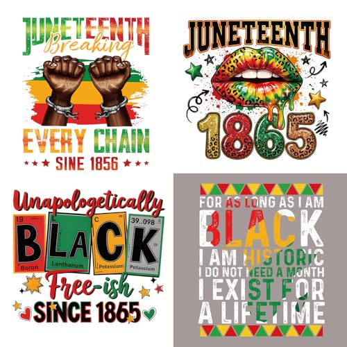 Juneteenth Iron on Transfers 4 Sheets DTF Ready to Press Black History Vinyl Iron on Patches with Fist Lip Letter Designs 1865 Juneteenth Patriotic Applique for T-Shirt Pillow Cover Bag DIY Decoration - style: Juneteenth A