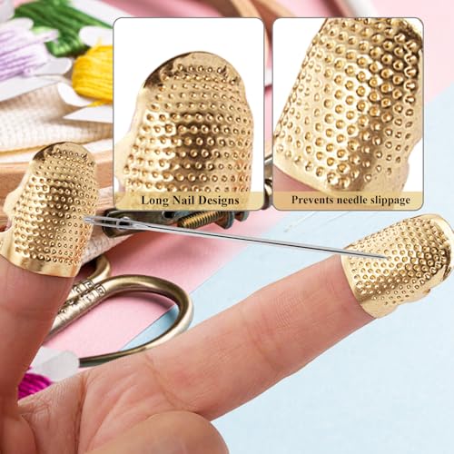 2 Pack Adjustable Metal Sewing Thimbles S+M – Finger Protector for Quilting Embroidery Needlework and DIY Craft Safety Use - color: 2 Golden