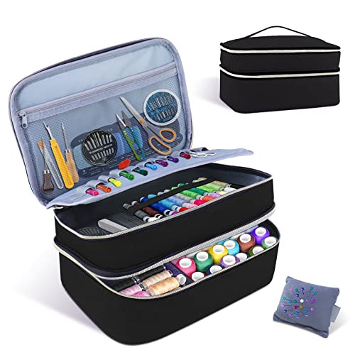 Sewing Supplies Organizer Bag 11.5"x 8"x 6" Sewing Box for Women Sewing Organizer Small Storage Bag Sewing Basket Travel Sewing Box for Sewing Supplies, Scissors, Thread, Pins, Needles, Clips (Black) - color: Black