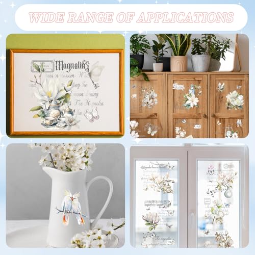 Wxiben 16 Pcs Magnolia Floral Rub on Transfers for Crafts and Furniture - style: White Magnolia