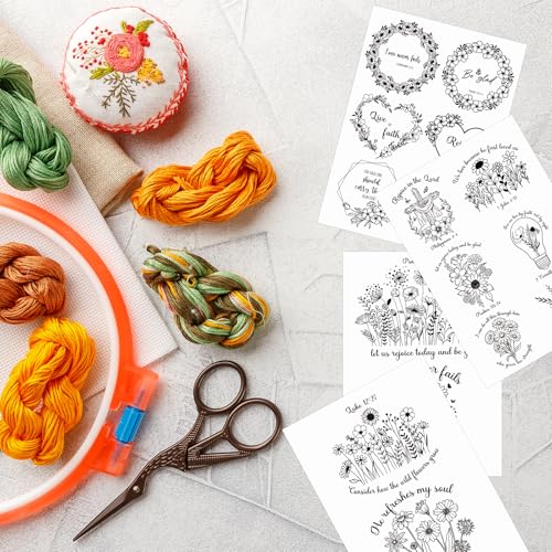 Rngmsi 4 Sheets Bible Flower Water Soluble Embroidery Patterns Stick Stitch