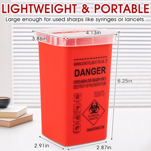 1 Quart (3-Pack) Sharps Container for Home Use, Needle Disposal Containers - color: Red-3Pack