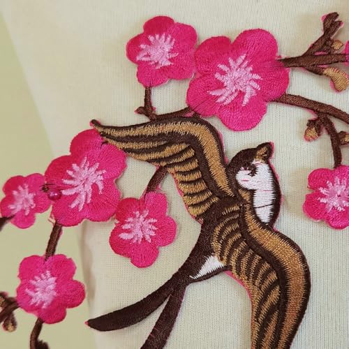 1pair Quince Sakura Flower Embroidery Iron On Applique Patches (Hot Pink) - color: Hot Pink