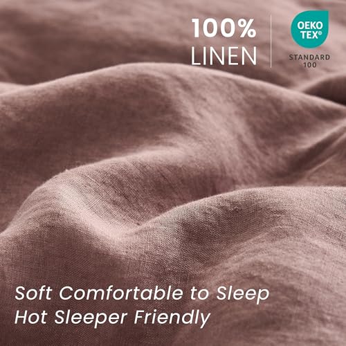 Simple&Opulence 100% French Linen Pillowcases with Embroidery – Pack of 2, Washed Solid Color Natural Flax, Soft & Breathable - Purple, 20'' x 26'' - color: Purple, size: Queen
