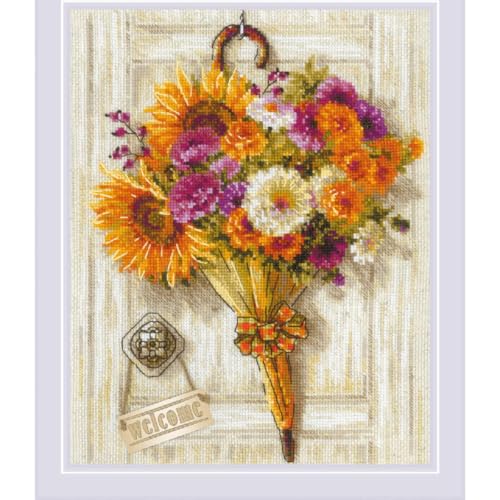 RIOLIS 2276 Autumn Umbrella Counted Cross Stitch Kit 9.5 x 11.75 in - style: Autumn Umbrella 2276
