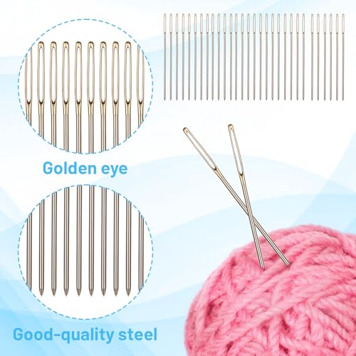30 Pcs Embroidery Needles Cross Stitch Needles Stainless Steel Counted Cross Stitch Large Eye Embroidery Hand Sewing Needle Golden Color with Box for Sewing Size 24 (1.4inch)
