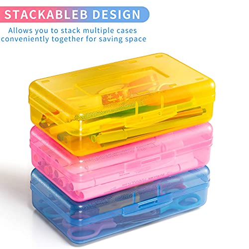 Sooez Plastic Pencil Case Box 6 Pack, Colored Large Craft Storage Bulk - color: Bright Colors