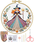 ERKOON Embroidery Kit for Beginners Adult, Cross Stitch Set Include Embroidery Cloth Hoops Threads for Craft Lover Hand Stitch with Embroidery Skill Techniques (White Witch) - color: White Witch