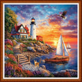 Redxing Counted Cross Stitch Kit for Beginners,Unprinted Needlepoint Kits for Beginners Cross Stitching Embroidery Kit 11CT Stitches kit-Seaside Lighthouse 18x18 inch - color: SetColor18