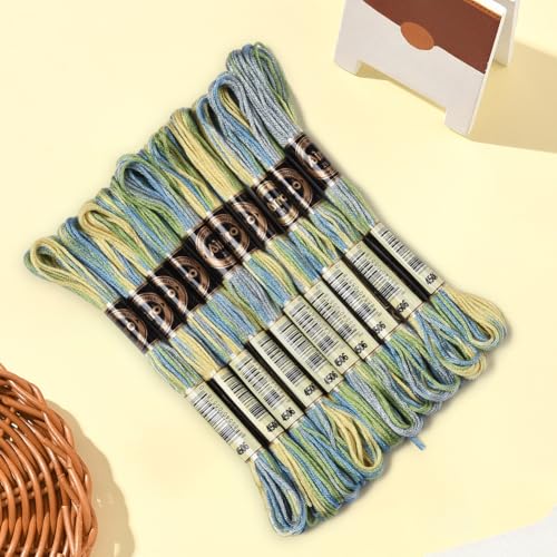 10 Skeins 6 Strands Green Variegated Embroidery Floss Polyester Gradient Cross Stitch Thread Friendship Bracelets Yarn Threads String Bulk for Hand Sewing Jewelry Crafts Bracelet Crochet Diy - color: Light Sea Green