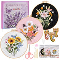 Uniartfy 3 Sets Embroidery Kit for Adults, Flower Pattern Embroidery Practice Kits for Beginners, Needlepoint Cross Stitch Kits Include Hoop, Colorful Threads, Tools, Easy to Learn Video & Instruction - color: Embroidery Kit-G