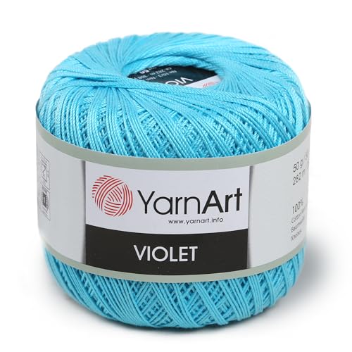 Yarn Art 1 Skein YarnArt Violet,100 Mercerized Cotton Yarn Threads Crochet Lace Hand Knitting Yarn Embroidery Arts Crafts (Turquoise 0008) - color: 0008