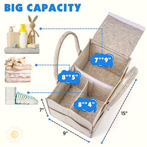 Maliton Felt Diaper Caddy Organizer with Lid - Large, Khaki - color: Khaki with Lid, size: Large