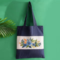 Dark Blue Canvas Cotton Tote Bag Embroidery Kit,Orchid Flowers Art Pattern,Cross Stitch Kits, Including Stamped Embroidery Bag with Hoops,Needle, Instruction Manual and Color Threads for Beginner