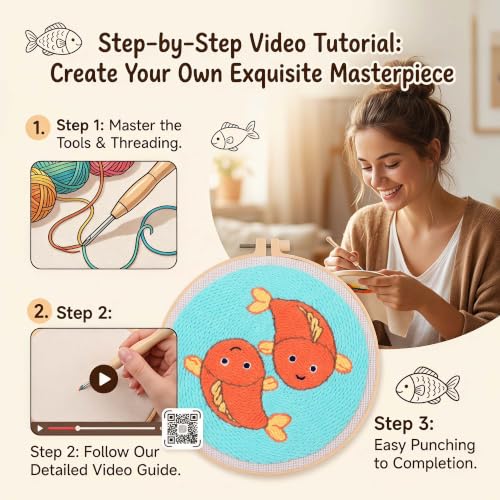 Harimau Punch Needle Kit Twelve Zodiac Signs Pattern,1Pc Embroidery Hoop, Essential Punch Needle Supplies,Ideal Punch Art for Beginners,DIY Adults Embroidery, Video Teaching - color: 65274