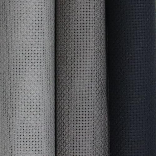 KCS 3 pc of 15" x 18"(38cmx45cm) 16 Count Cross Stitch Cotton Aida Cloth Needlework Rolled Fabric Box,16CT,Medium Grey+Dark Grey+Black - color: Medium Grey+dark Grey+black, size: 16CT