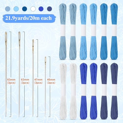 46 Pcs Sashiko Thread Kit - Skeins Blue Sashiko Thread，Sashiko Needles，Sashiko Patterns,Embroidery Projects for Sewing Hand Quilting Mending Supplies - color: blue
