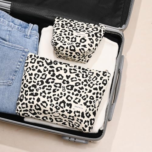 Leopard Print Makeup Bag, 2 Sizes Zipper Cosmetic Toiletry Pouch for Women - color: Soft Leopard