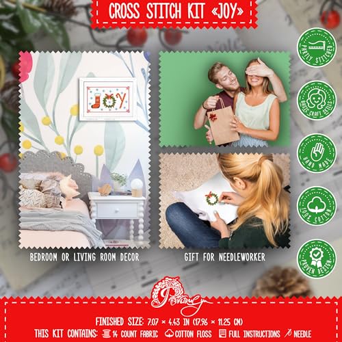 Christmas Counted Cross Stitch Kit for Adult with Inspirational Word Joy