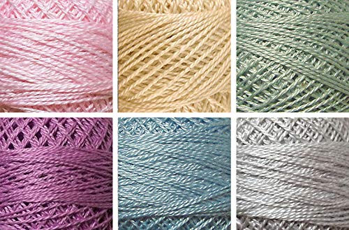 Valdani Perle Cotton Size ~12~ Embroidery Thread Sampler Set - 6 Colors, 109 Yards Each (Lullabye - Pastel Solids) - color: Lullabye