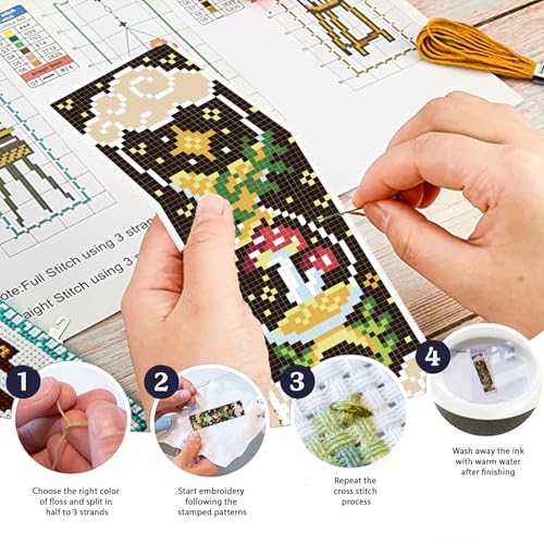FREEBLOSS 6pcs Potion Cross Stitch Bookmark Kit 11CT Stamped Cross Stitch Kit DIY Embroidery Bookmarks Set with Felts Backing Instructions for Adult Beginners 8"x2.4" - style: Magic