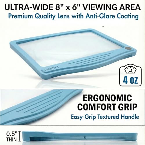 MagniPros 5X Rechargeable LED Page Magnifier with 3 Color Light Modes-Blue - color: Blue