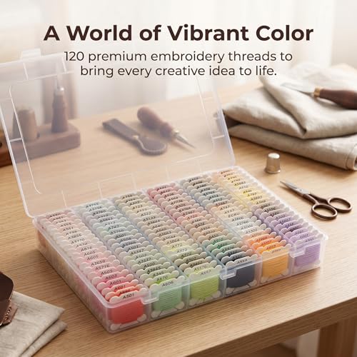 Huacan Embroidery Floss with Storage Box - 120 Colors Stitching Threads Sewing Kits DIY Cross Stitch Threads Set for Adults Beginner (120 Color) - color: 120 Color