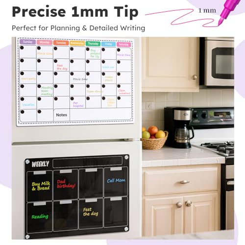 KERIFI Liquid Chalk Markers Fine Tip 1.0 mm, 36 Colors Wet Erase Makers for Chalkboard Calendar, Erasable Chalk Pens for Blackboard, Bistro Menu, Wedding Signs, Glass Window Decor, 45 Labels Included - color: 36 Colors