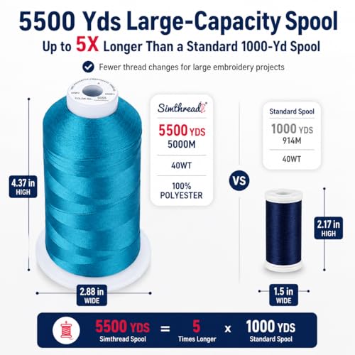 Simthread 5000M 40WT Polyester Embroidery Thread, Blue Satin S055 - color: BlueSatinS055