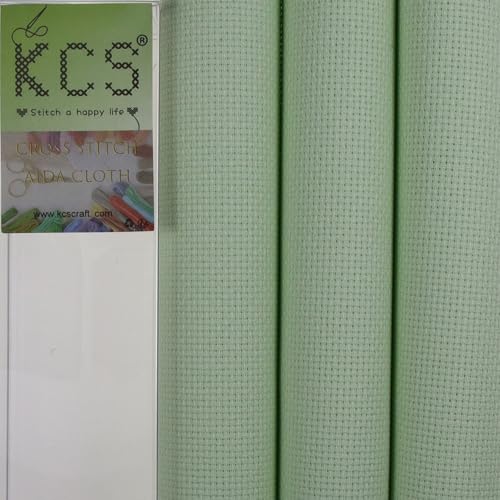 KCS 3 pc of 15" x 18"(38cmx45cm) Counted Cross Stitch Cotton Aida Cloth Needlework Rolled Fabric Box,16CT,Light Green - color: Light Green, size: 16CT