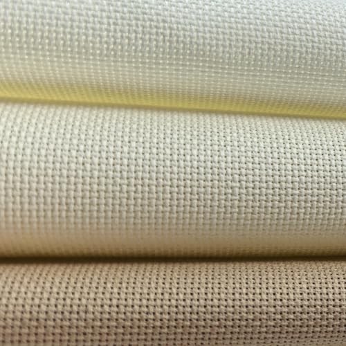 KCS 3 pc of 15" x 18"(38cmx45cm) 18 Count Cross Stitch Cotton Aida Cloth Needlework Rolled Fabric Box,18CT,Antique White +Cream+Khaki - color: Antique White +Cream+khaki, size: 18CT