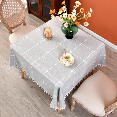 Plaid Farmhouse Tablecloth Checkered Cotton Linen Heavy Weight Table Covers Square 70x70 Inch - color: Grey, size: 70" x 70" (Square)